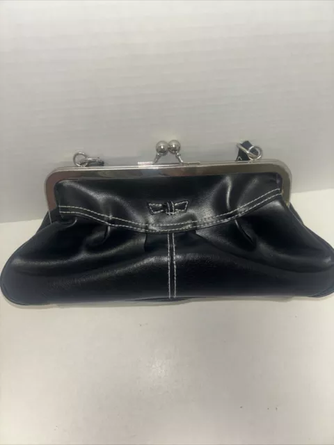 Black Apt 9 Kiss Lock Purse Clutch with Bow Accent Super Cute!