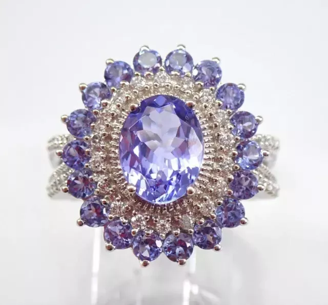 2CT OVAL LAB-CREATED Tanzanite Double Halo Engagement Ring 14K White ...