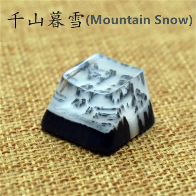 1*Snow Mist Landscape Keycaps Resin Wood Handmade Switch Key Cap For Cherry MX G