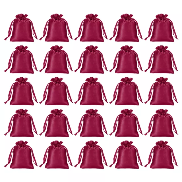 50Pcs 3"x4" Satin Bags Wedding Favor Bags Drawstring Gift Bags Claret