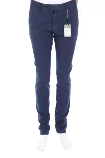 LUIGI BORRELLI NAPOLI Chino Pantaloni Cotone 46 Navy Blue Nuovo