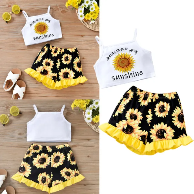 Toddler Baby Girl Clothes Sunflower Printed Tank Tops Shorts Outfits 2pcs Set