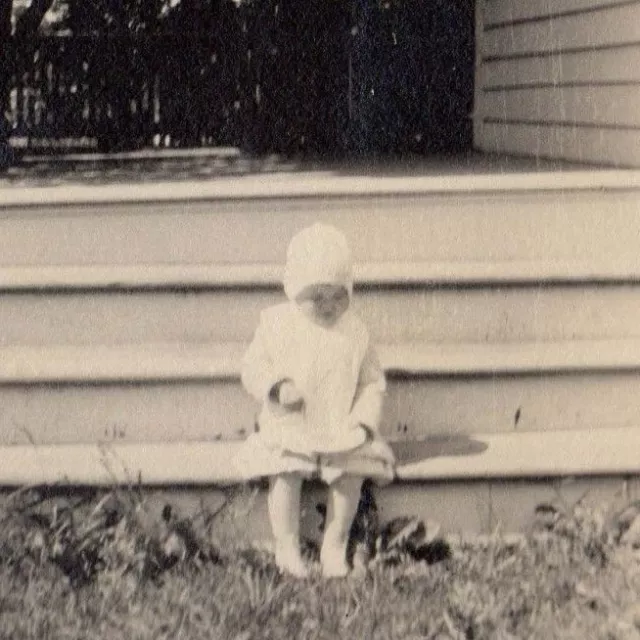 Vintage  Real Photo Beautiful Child on the porch steps again time out is old