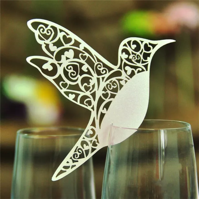 Hot Bird Wedding Name Place Cards For Wine Glass Laser Cut On Pearlescent Card