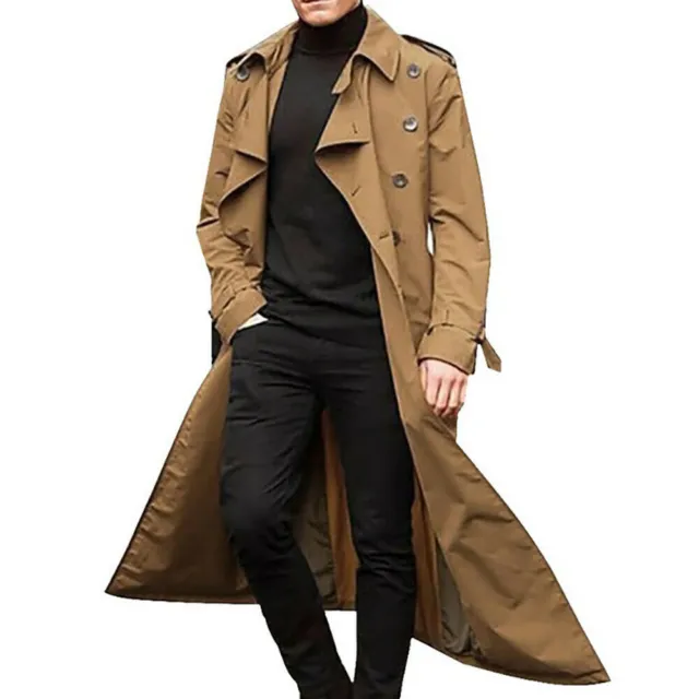 Mens Winter Warm Long Trench Coat Lapel Parka Jacket Fashion Overcoat Outwear L