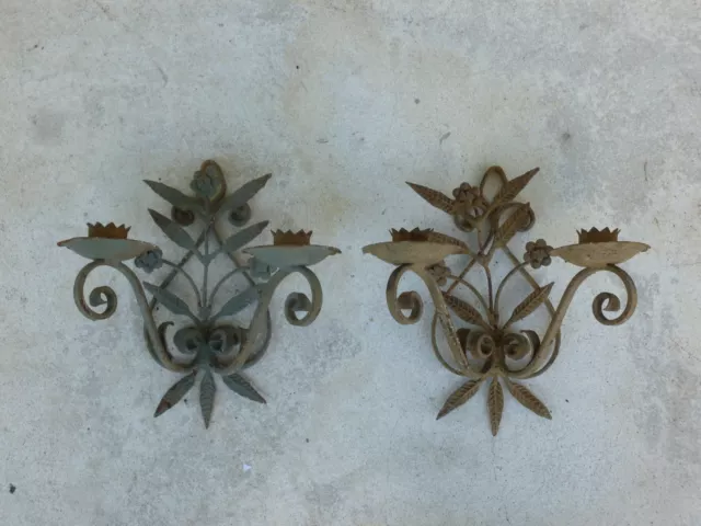 Pair Of Hand Forged 1920'S Floral Wrought Iron Sconces