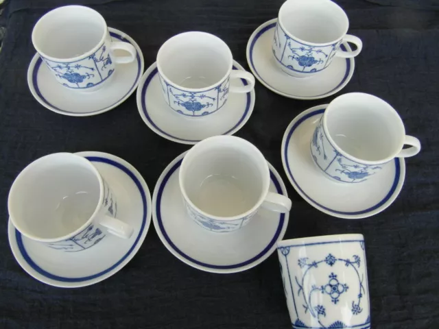 Kahla 6 Kaffetassen mit Untere - Strohblume Indisch Blau - Made in GDR