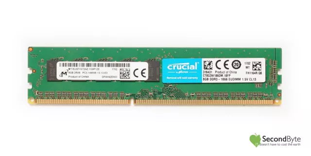 Crucial Micron 8GB PC3-14900E 2Rx8 DDR3 Desktop RAM Memory MT18JSF1G72AZ-1G9P1ZE