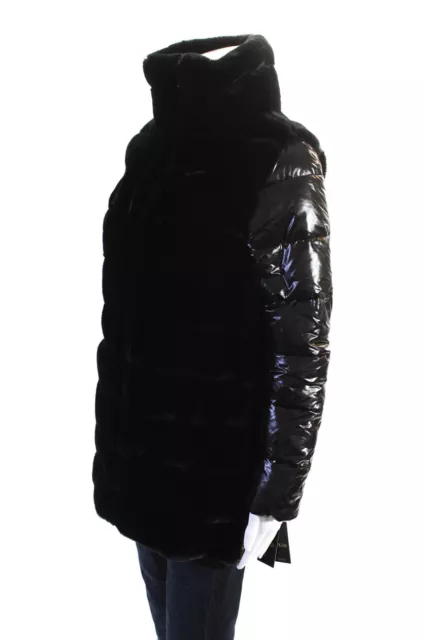 Patty Kim Womens Faux Fur Zip Hem Long Sleeve Ingrid Puffer Coat Black Size XS 2