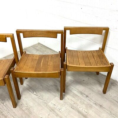 4 x Vintage Mid Century Arts & Crafts Gordon Russell Oak Stacking Coventry Chair 3