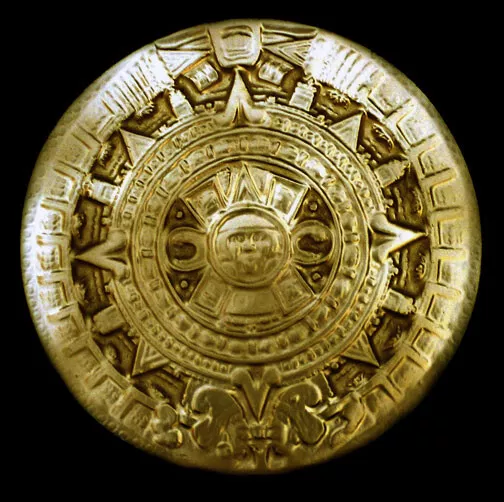 Ancient Aztec Inca Maya Mayan sculpture plaque Gold Finish replica reproduction