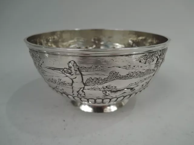 Victorian Bowl Antique Countryside Fox Hunt English Sterling Silver Brasted 1884