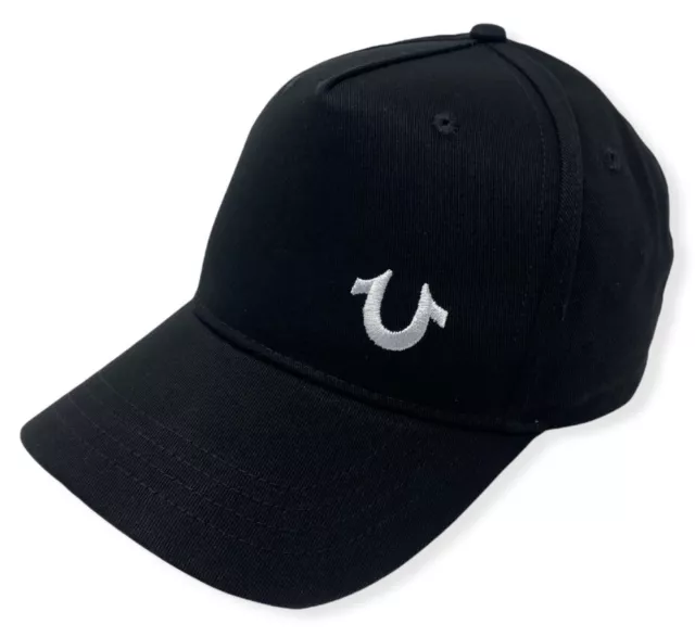 True Religion Men's Horseshoe Logo Embroidered Snapback Hat Cap in Black