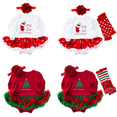 Newborn Infant Baby Girls 1st Christmas Romper Dress Up Costume Xmas Outfits Set