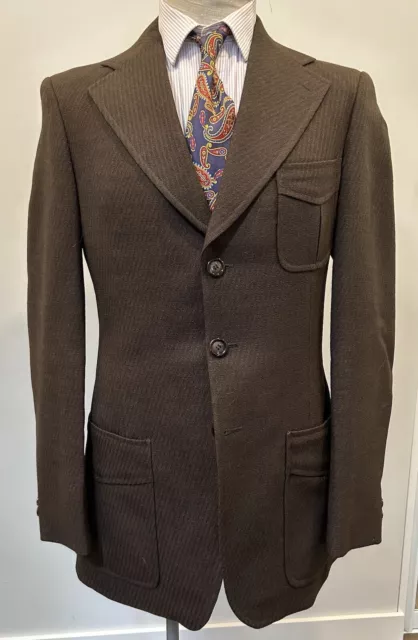 Giacca Uomo Settanta Marrone Modello A Pieghe Toppa Tasche Vintage Stile Disco 38