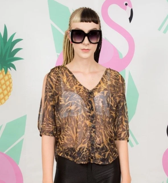Foglio da pipistrello stile anni '90 oversize oro luccicante stampa tigre top River Island 10