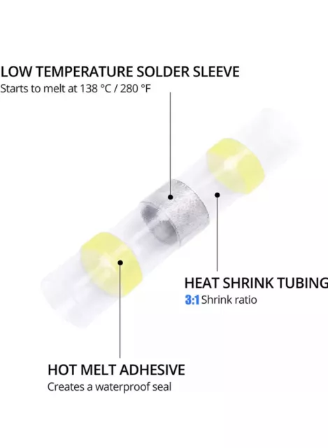 X 20 🇬🇧 Heat Shrink Wire Cable Connectors Seal Butt Solder Joint Waterproof 3