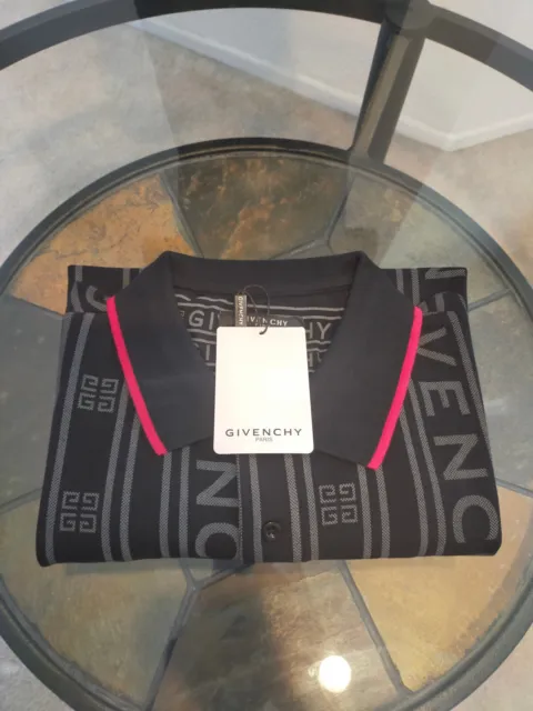 Givenchy t shirt polo black color size Medium logo mens short sleeve striped #16