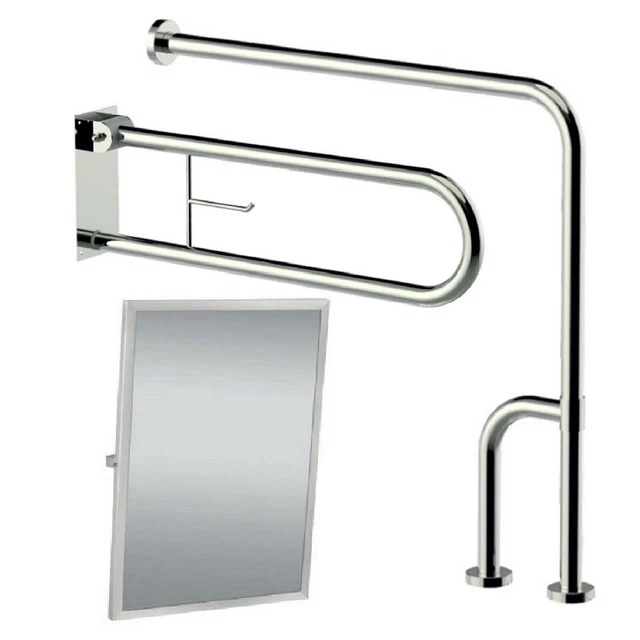 Barra ribaltabile per disabili, maniglia ribaltabile, acciaio inox, portarotolo.