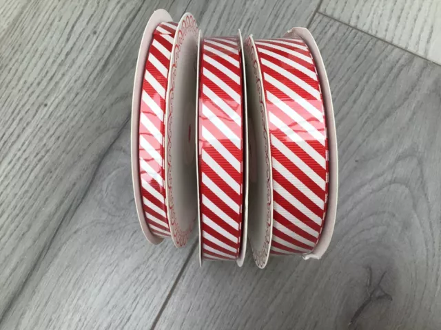 Christmas Ribbon Red and White Candy Stripe  9mm, 16mm & 22mm