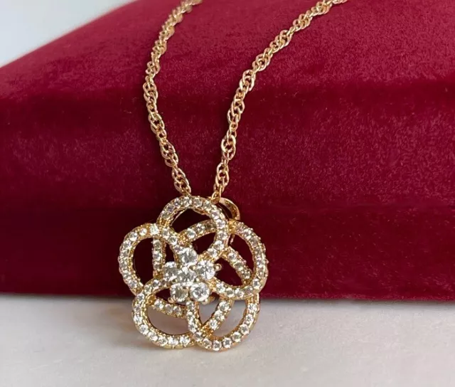 Lujo Flor de Collar Colgante Circonia Cristales 750er Oro 18K Dorado para Mujer