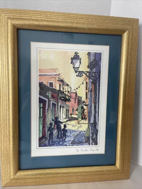 Viejo San Juan Print Puerto Rico Street Scene Watercolor Framed 15x11”