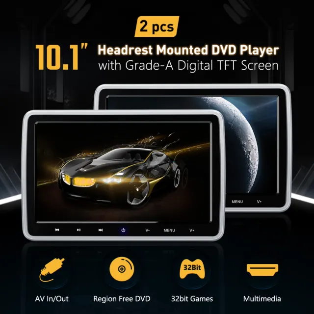 2x 10,1 Zoll Auto Spiel DVD Player Aktive Kopfstütze HD Monitor HDMI USB SD AV 2