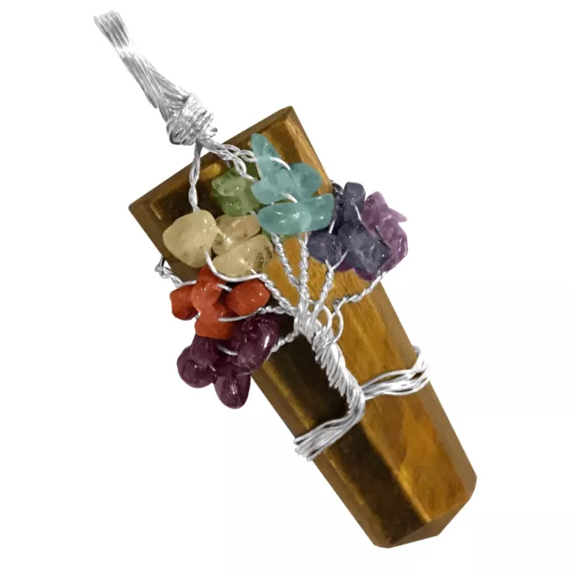 Tigers Eye Chakra Pendant Wire Wrap Tree Of Life Necklace Handmade CHARGED Heali