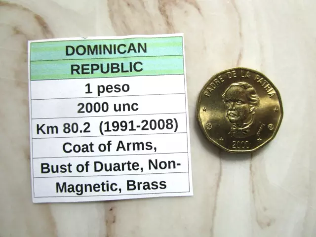 DOMINICAN REPUBLIC, 1 peso, 2000 unc, Km 80.2 (1991-2008)