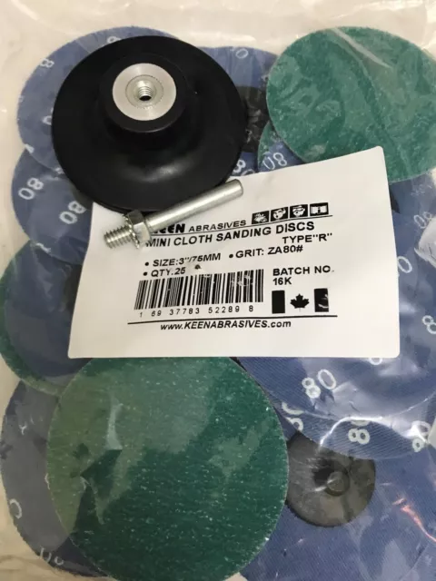 (25) 3" Green 80 Grit Sanding Discs, 1 Free Holder, KEEN Abrasives #22898