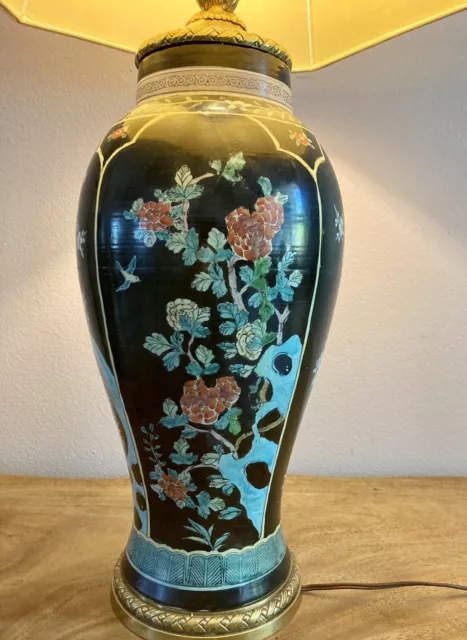 JAPANESE Imari Enamel Cherry Blossoms Porcelain & Solid Brass Large/Tall  Lamp 2
