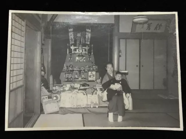 #372 Giapponese Vintage Foto 1940s / Hina Samurai Altare Ragazzo Kimono Donna