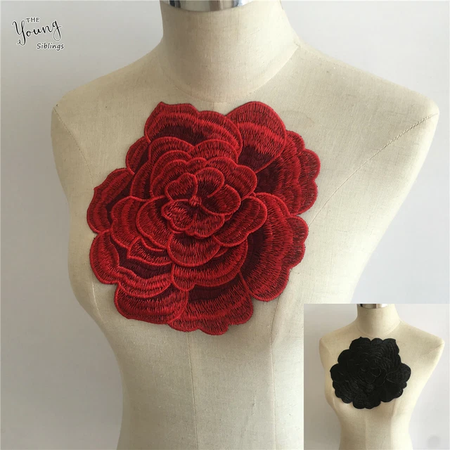 Blumen-Stickerei-Patch (2 Stück) – Violetter Kragen-Applikation, 12 X 33 Cm, Zum Aufnähen