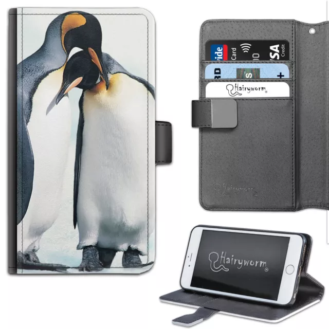 Deux Pingouin Cuddle Deluxe PU Cuir Portefeuille Téléphone Étui ; Clapet Housse