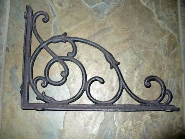 Cast Iron Set/2 Large Vine Bracket Brace Home Wall Shelf Table Yard Garden Decor