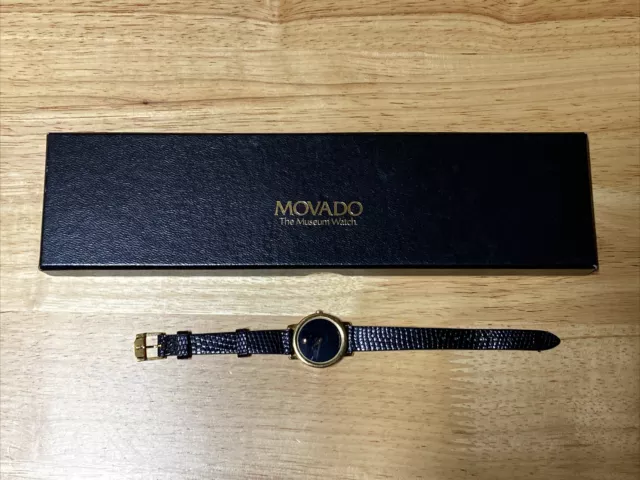 MOVADO Vintage Museum Ladies Women's Black Lizard Leather Band Watch