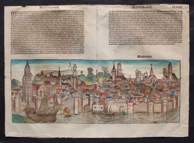 Inkunabel,Schedel Weltchronik,Kolorierte Stadtansicht,Magdeburg ,1493,Latein,Rar