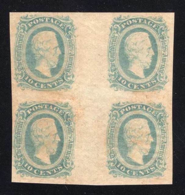 CSA 1863-64 10¢ Jeff Davis Gutter Block of 4 - OG MNH - SC# 11