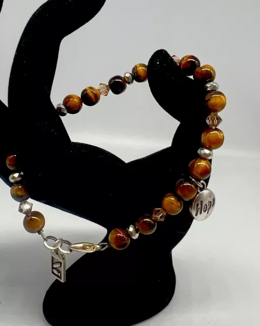 Religious Tiger’s Eye Bracelet STERLING SILVER HOPE Charm FISH & LOAVES Charm