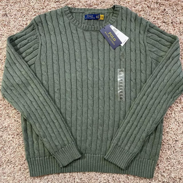 NWT Polo Ralph Lauren Women’s Cable Knit Cotton Crew Neck Sweater Olive Size XXL