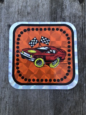 VINTAGE PRISMATIC DECAL Race Car 1980s Vending Machine Sticker 3x3” NOS