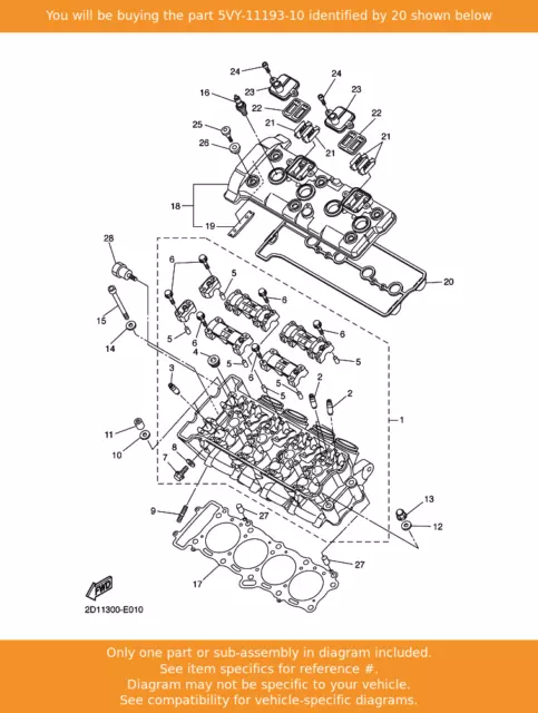 YAMAHA Gasket, Head Cover 1, 5VY-11193-10 OEM FZ1S YZF-R1 FZ1-NA FZ1-SA