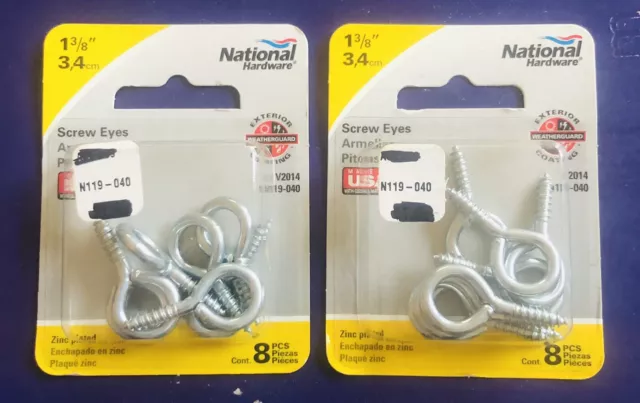 2 pks of 8 - National Hardware 1-3/8" Zinc-Plated Screw Eyes N119-040 V2014
