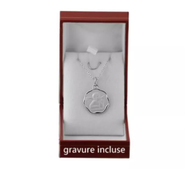 pendentif médaille ronde ange pour argent massif 925 + gravure et chaine