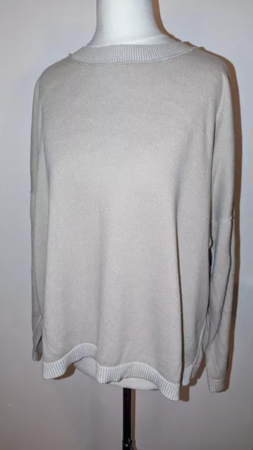 Eileen Fisher Beige Off Weiss Bio Leinen Übergrösse Kastenpassform Pullover Medium