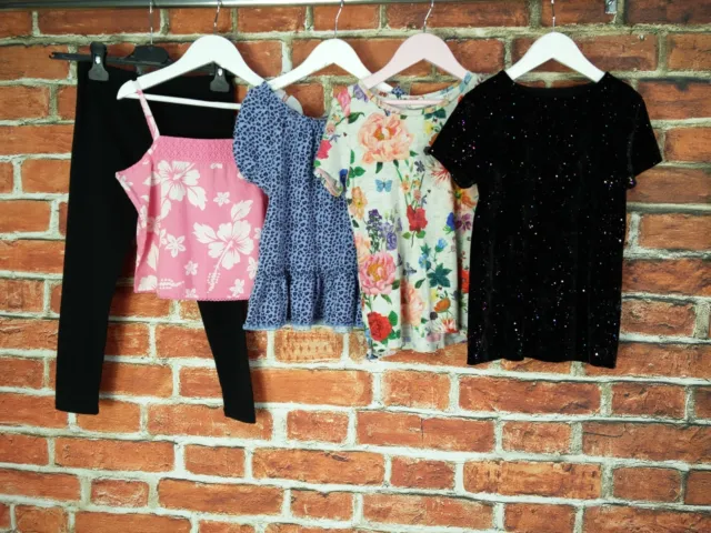 Girls Bundle Aged 7-8 Year Next H&M T-Shirt Leggings Sparkly Floral Cami 128Cm