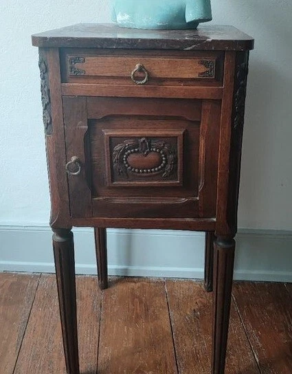 french art deco vintage 30s nightstand bedside table marble oak midcentury
