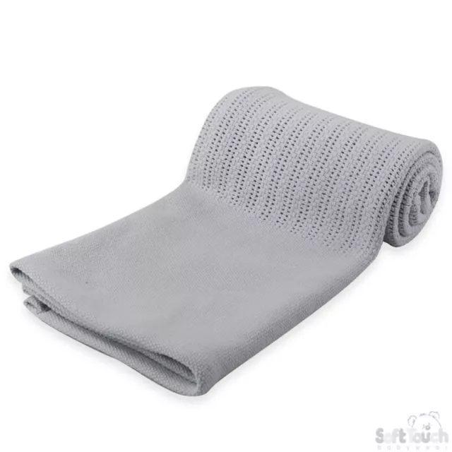 LARGE EXTRA SOFT 100% COTTON CELLULAR BABY BLANKET COT MOSES CRIB - 4 colours
