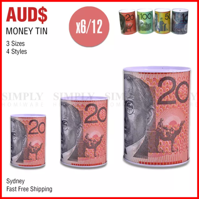 Money Tin Australian Box Jar Piggy Bank Coin 10 20 50 100 Dollar Notes OZ Large