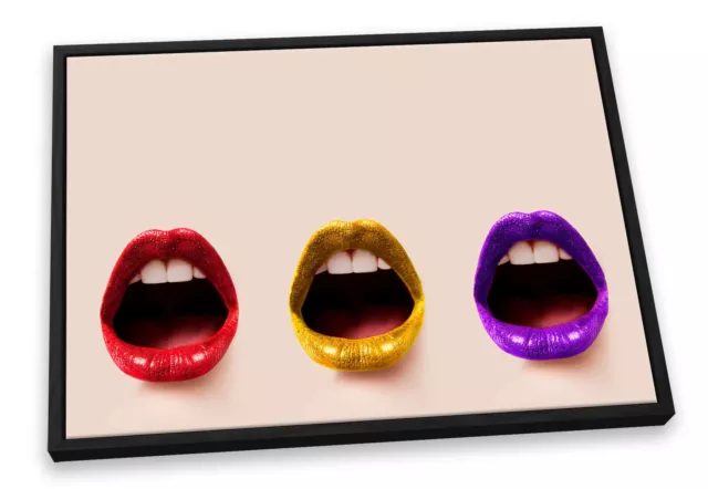 Fashion Lips Lipstick Pink CANVAS FLOATER FRAME Wall Art Print Picture